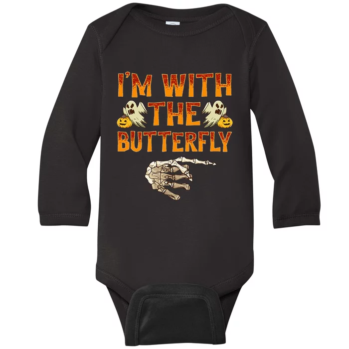 Im With The Butterfly Costume Funny Halloween Couple Baby Long Sleeve Bodysuit