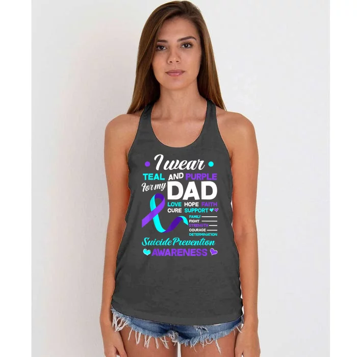 I Wear Teal & Purple For My Dad Suicide Prevention Awareness Women's Knotted Racerback Tank