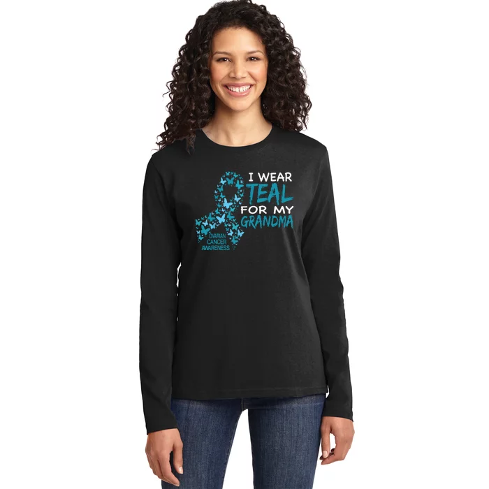 I Wear Teal For My Grandma Ovarian Cancer Awareness T Ladies Long Sleeve Shirt