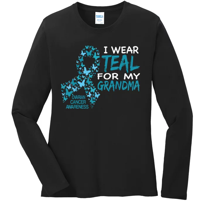 I Wear Teal For My Grandma Ovarian Cancer Awareness T Ladies Long Sleeve Shirt