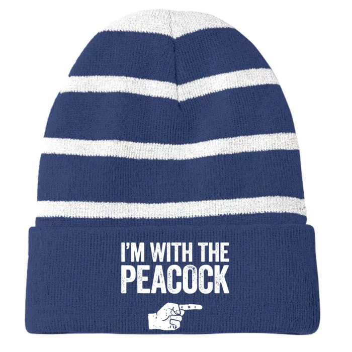 I'm With The Peacock Matching Peacock Shirts Striped Beanie with Solid Band