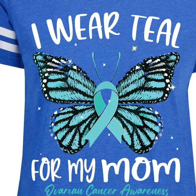 I Wear Teal For My Mom Ovarian Cancer Awareness Butterfly Enza Ladies Jersey Football T-Shirt