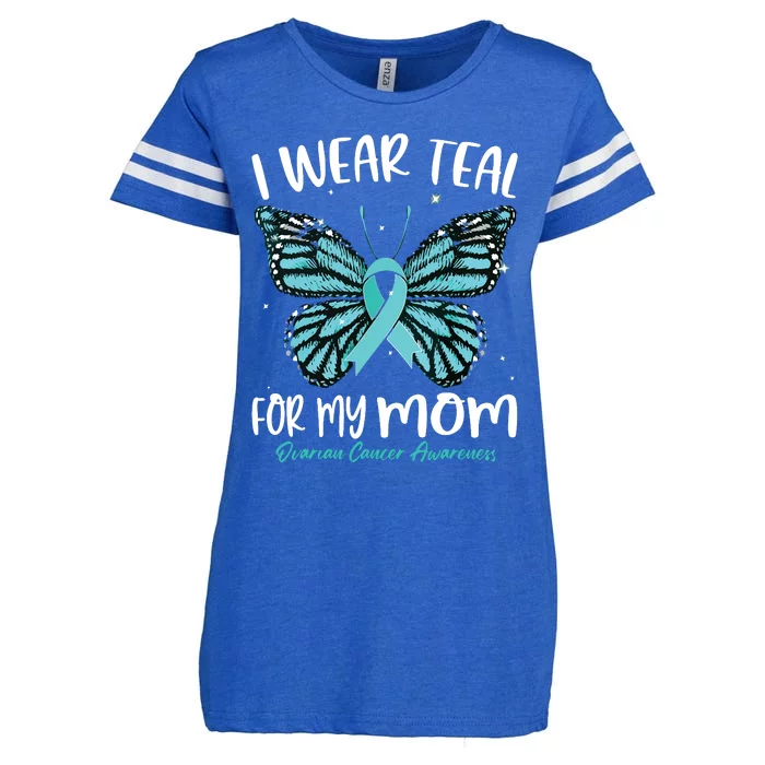 I Wear Teal For My Mom Ovarian Cancer Awareness Butterfly Enza Ladies Jersey Football T-Shirt