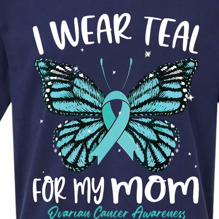 I Wear Teal For My Mom Ovarian Cancer Awareness Butterfly Sueded Cloud Jersey T-Shirt