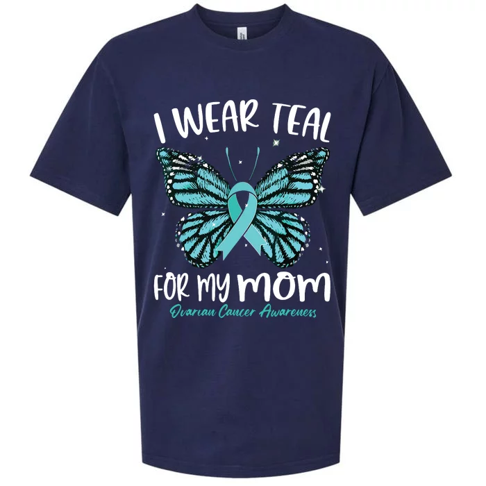 I Wear Teal For My Mom Ovarian Cancer Awareness Butterfly Sueded Cloud Jersey T-Shirt