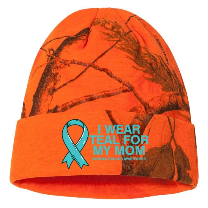 I Wear Teal For My Mom Fight Against Ovarian Cancer Kati - 12in Camo Beanie