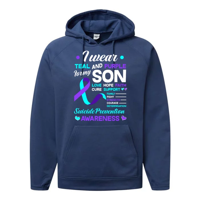 I Wear Teal & Purple For My Son Suicide Prevention Awareness Performance Fleece Hoodie