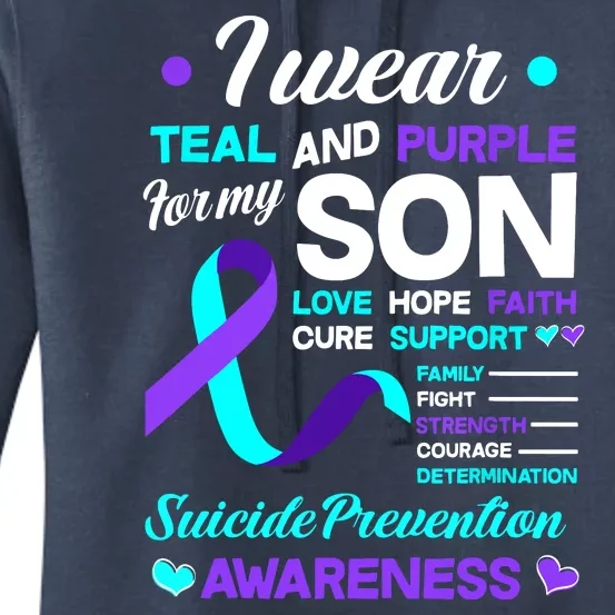 I Wear Teal & Purple For My Son Suicide Prevention Awareness Women's Pullover Hoodie