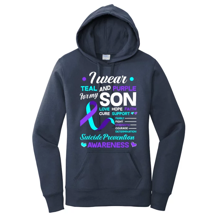 I Wear Teal & Purple For My Son Suicide Prevention Awareness Women's Pullover Hoodie