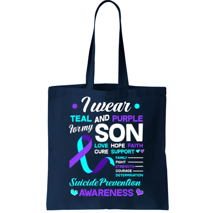 I Wear Teal & Purple For My Son Suicide Prevention Awareness Tote Bag