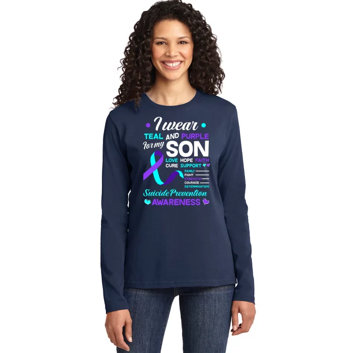 I Wear Teal & Purple For My Son Suicide Prevention Awareness Ladies Long Sleeve Shirt