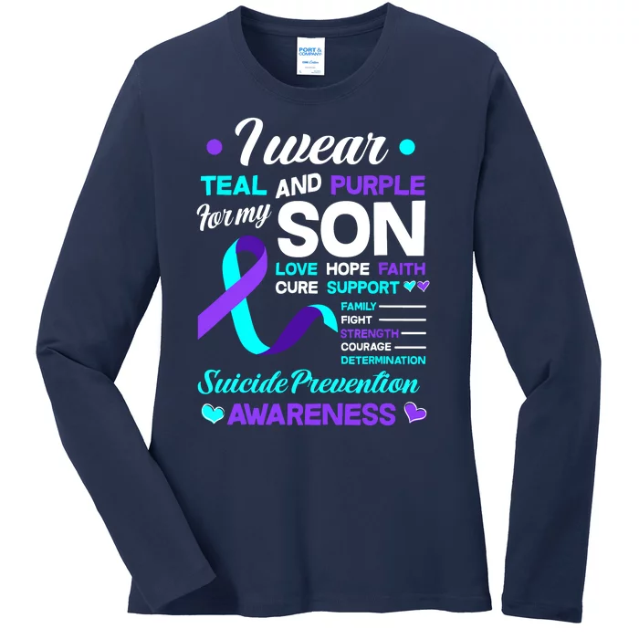 I Wear Teal & Purple For My Son Suicide Prevention Awareness Ladies Long Sleeve Shirt