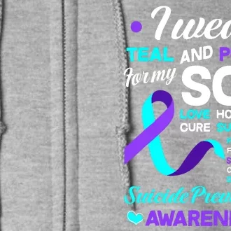 I Wear Teal & Purple For My Son Suicide Prevention Awareness Full Zip Hoodie