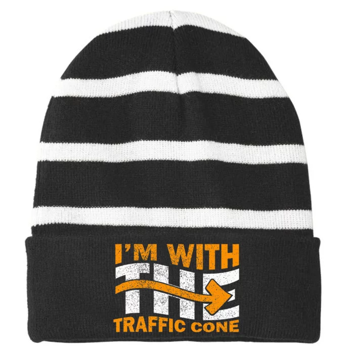 IM With The Traffic Cone Costume Funny Halloween Couple Striped Beanie with Solid Band