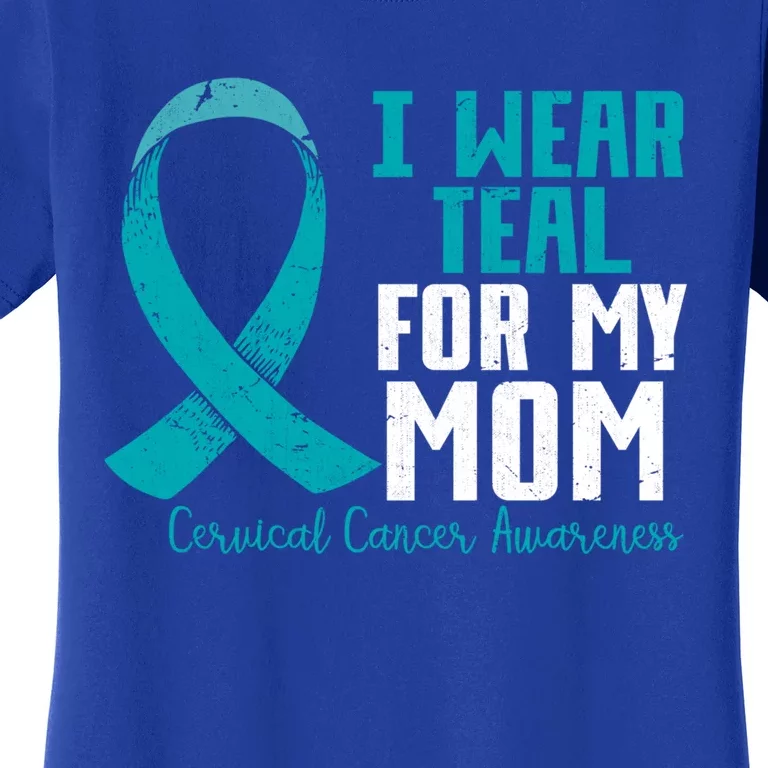 I Wear Teal For My Mom Teal Ribbon Cervical Cancer Awareness Cool Gift Women's T-Shirt