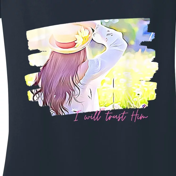 I Will Trust Him Christian Woman Spring Beauty Sunflower Hat Women's V-Neck T-Shirt