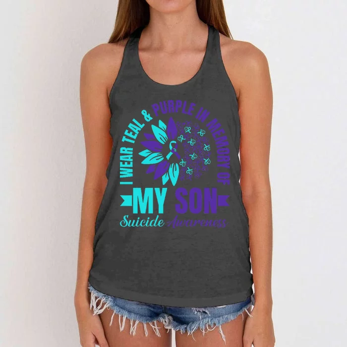 I Wear Teal Purple In Memory Of My Son Suicide Awareness Women's Knotted Racerback Tank