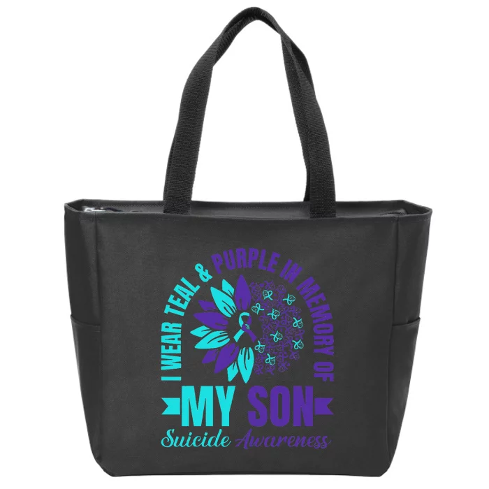 I Wear Teal Purple In Memory Of My Son Suicide Awareness Zip Tote Bag