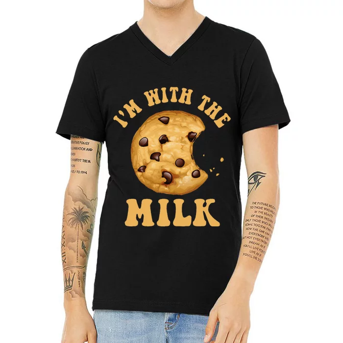 IM With The Milk And Cookie Couples Matching Costumes V-Neck T-Shirt