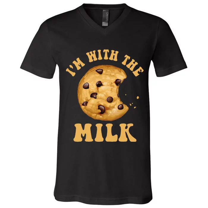 IM With The Milk And Cookie Couples Matching Costumes V-Neck T-Shirt