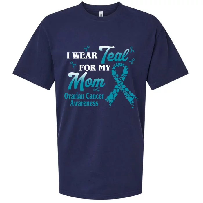 I Wear Teal For My Mom Ovarian Cancer Awareness Blue Ribbon Gift Sueded Cloud Jersey T-Shirt