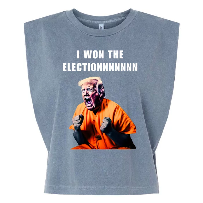 I Won The ElectionFunny Trump Prisoner Halloween Costume Garment-Dyed Women's Muscle Tee