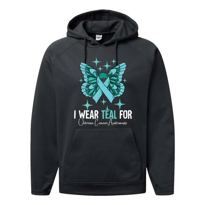 I Wear Teal For Ovarian Cancer Awareness Performance Fleece Hoodie