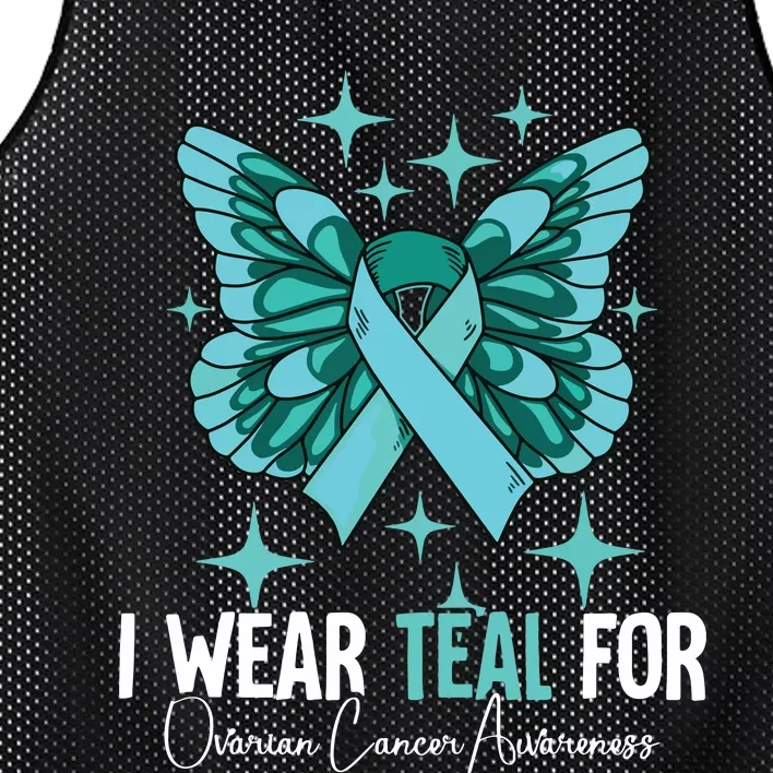 I Wear Teal For Ovarian Cancer Awareness Mesh Reversible Basketball Jersey Tank