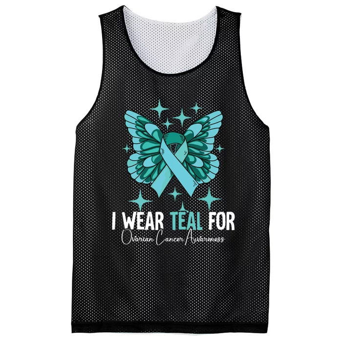 I Wear Teal For Ovarian Cancer Awareness Mesh Reversible Basketball Jersey Tank