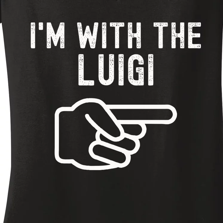 IM With The Luigi Funny Couples Matching Halloween Costume Women's V-Neck T-Shirt