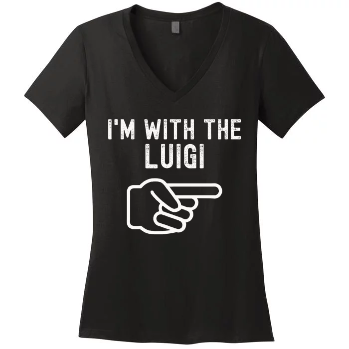 IM With The Luigi Funny Couples Matching Halloween Costume Women's V-Neck T-Shirt