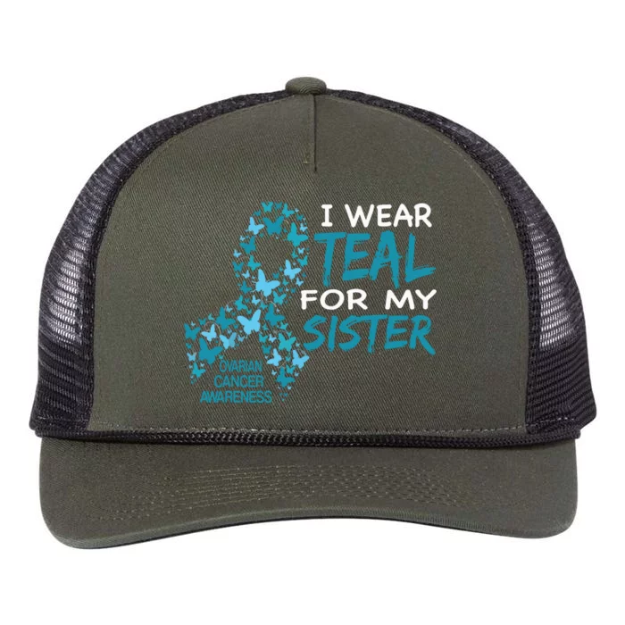 I Wear Teal For My Sister Ovarian Cancer Awareness Retro Rope Trucker Hat Cap