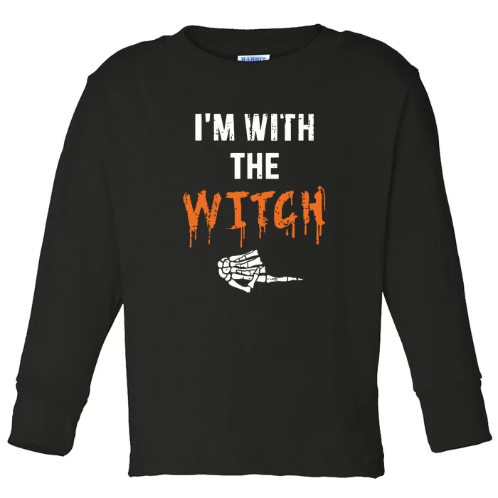 Im With The Witch Funny Matching Halloween Couples Toddler Long Sleeve Shirt