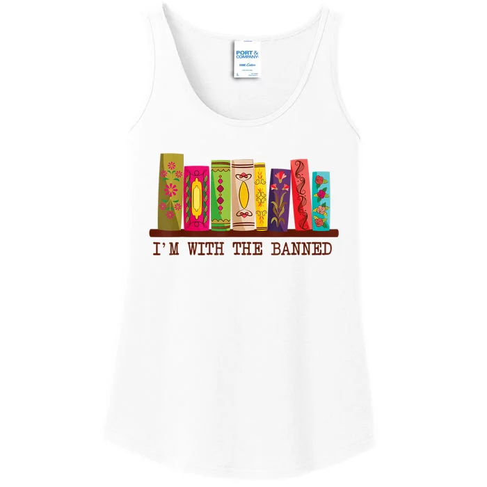 I'm With The Banned Books Funny I Read Banned Books Lovers Ladies Essential Tank