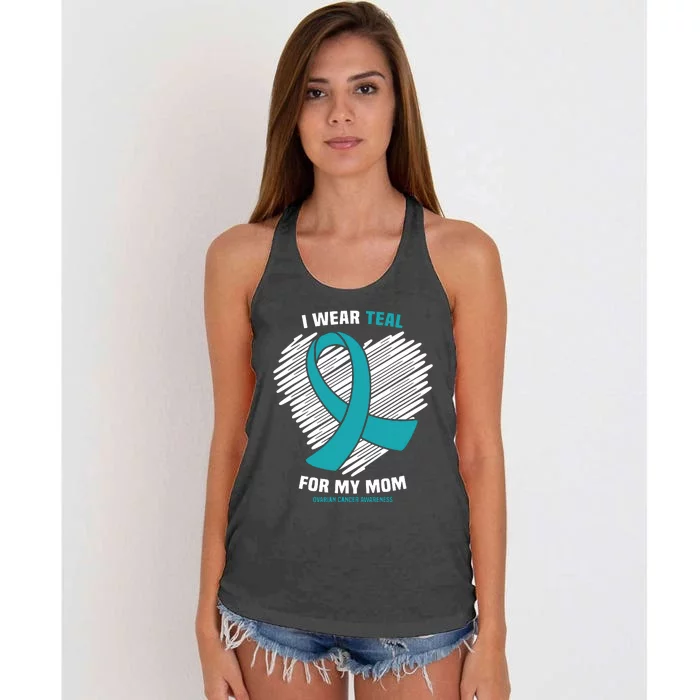 I Wear Teal For My Mom Ovarian Cancer Awareness Women's Knotted Racerback Tank