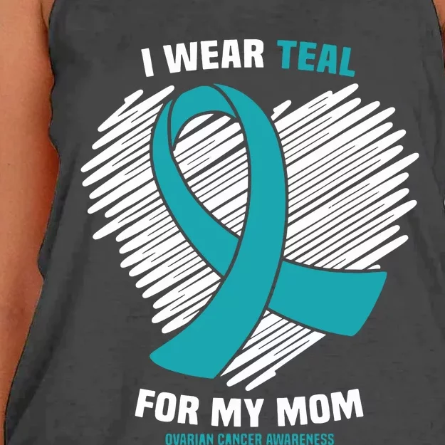 I Wear Teal For My Mom Ovarian Cancer Awareness Women's Knotted Racerback Tank