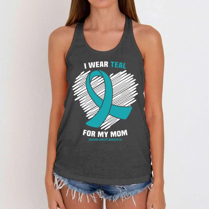 I Wear Teal For My Mom Ovarian Cancer Awareness Women's Knotted Racerback Tank