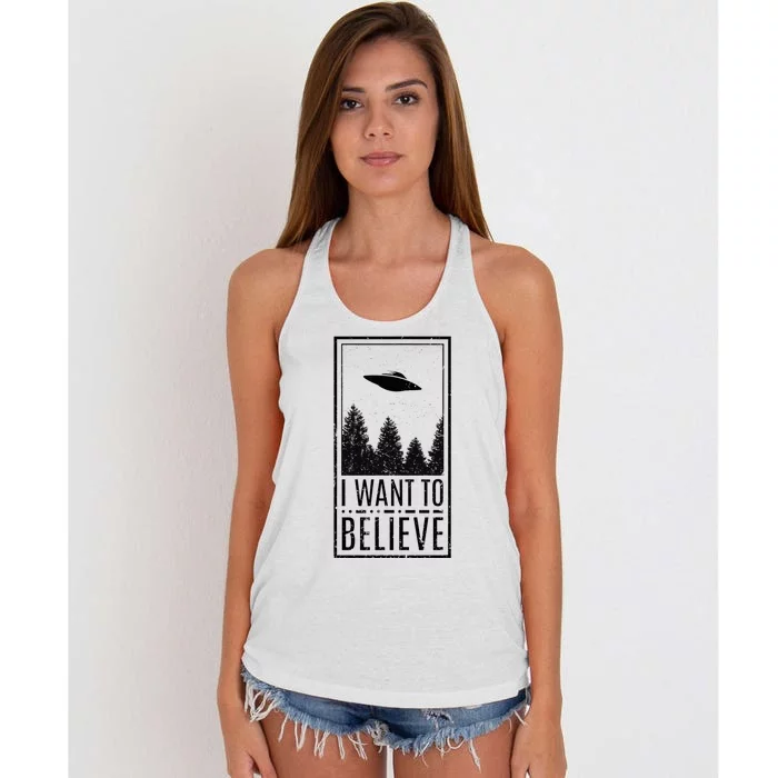 I Want To Believe Ufo Believer Alien Conspiracy Women's Knotted Racerback Tank