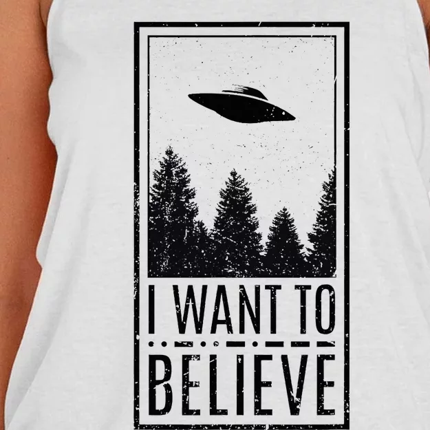 I Want To Believe Ufo Believer Alien Conspiracy Women's Knotted Racerback Tank