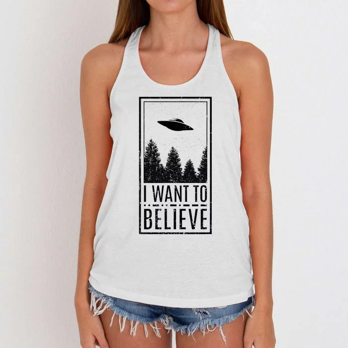 I Want To Believe Ufo Believer Alien Conspiracy Women's Knotted Racerback Tank