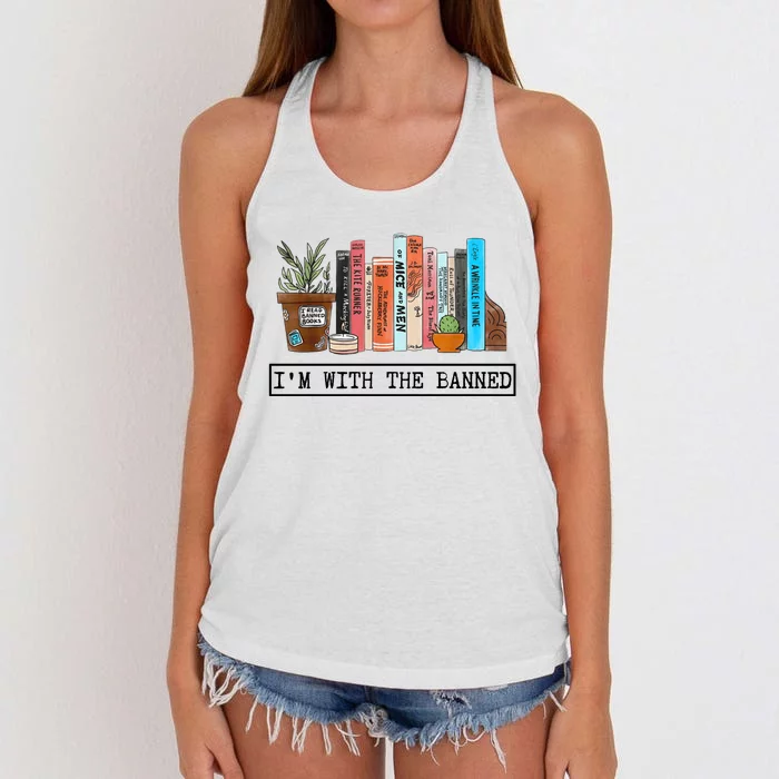 Im With The Banned Funny Book Readers I Read Banned Books Women's Knotted Racerback Tank