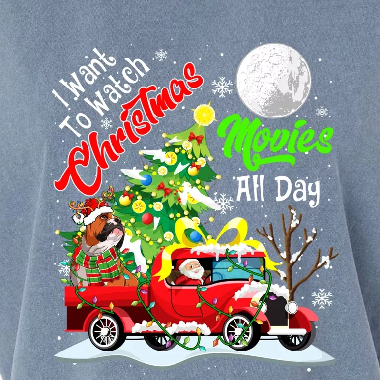 I Want To Watch Xmas Movies Cute Santa Bulldog On Truck Gift Garment-Dyed Women's Muscle Tee