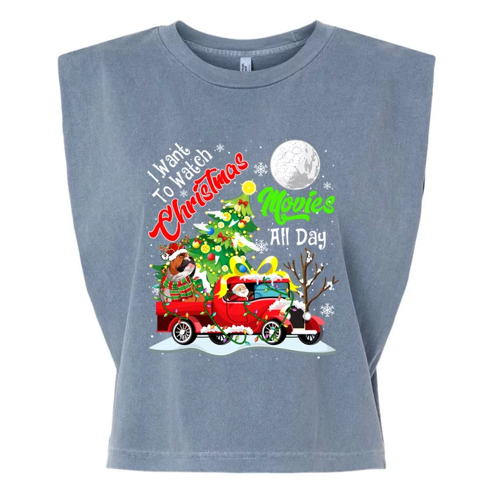 I Want To Watch Xmas Movies Cute Santa Bulldog On Truck Gift Garment-Dyed Women's Muscle Tee