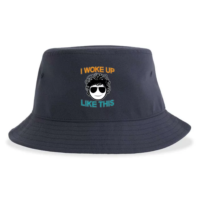 I Woke Up Like This Funny Emoji Smile Cool Face Sustainable Bucket Hat