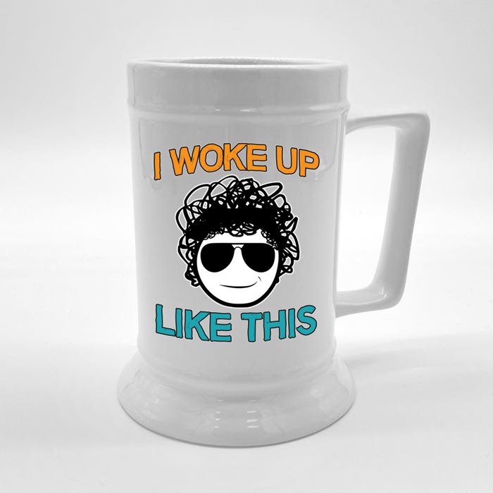 I Woke Up Like This Funny Emoji Smile Cool Face Front & Back Beer Stein