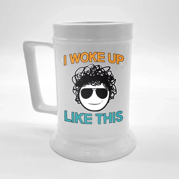 I Woke Up Like This Funny Emoji Smile Cool Face Front & Back Beer Stein