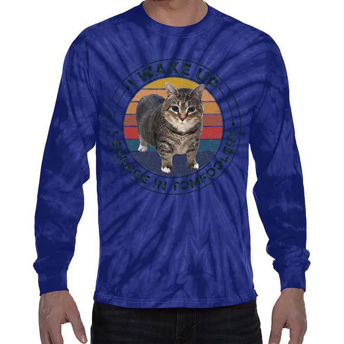 I Wake Up I Engage In Tomfoolery Silly Cat Meme Dark Joke Tie-Dye Long Sleeve Shirt