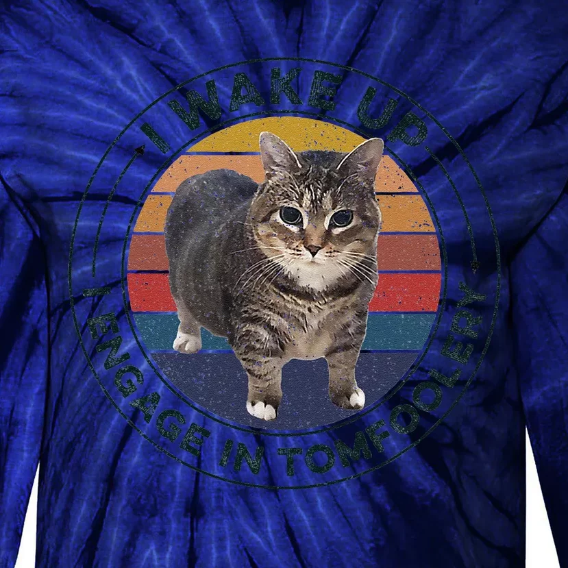 I Wake Up I Engage In Tomfoolery Silly Cat Meme Dark Joke Tie-Dye Long Sleeve Shirt