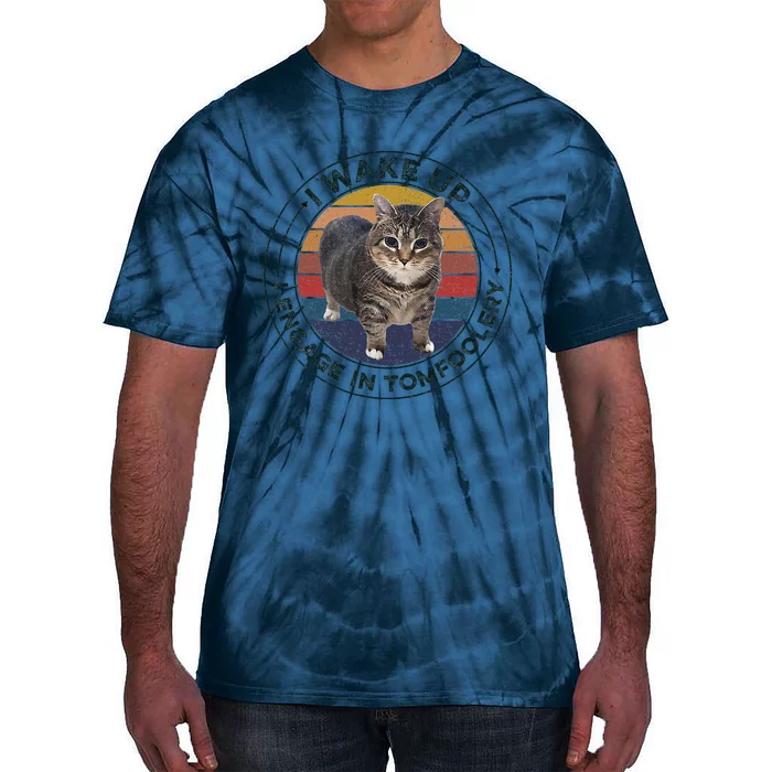 I Wake Up I Engage In Tomfoolery Silly Cat Meme Dark Joke Tie-Dye T-Shirt