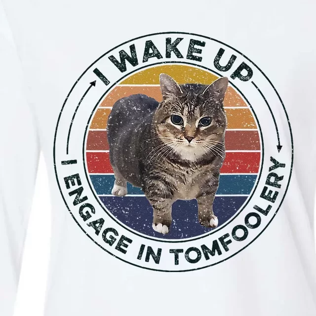 I Wake Up I Engage In Tomfoolery Silly Cat Meme Dark Joke Womens Cotton Relaxed Long Sleeve T-Shirt